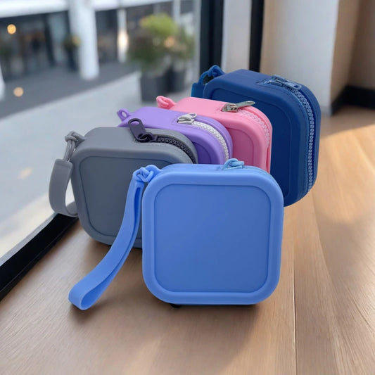 Sac de rangement multifonctionnel en Silicone, petit sac carré à fermeture éclair pour rouge à lèvres, carte bancaire, écouteurs, multi-poches, couleur unie