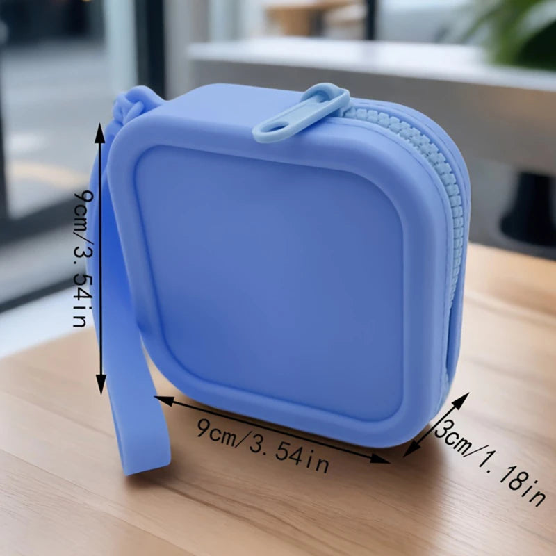 Sac de rangement multifonctionnel en Silicone, petit sac carré à fermeture éclair pour rouge à lèvres, carte bancaire, écouteurs, multi-poches, couleur unie