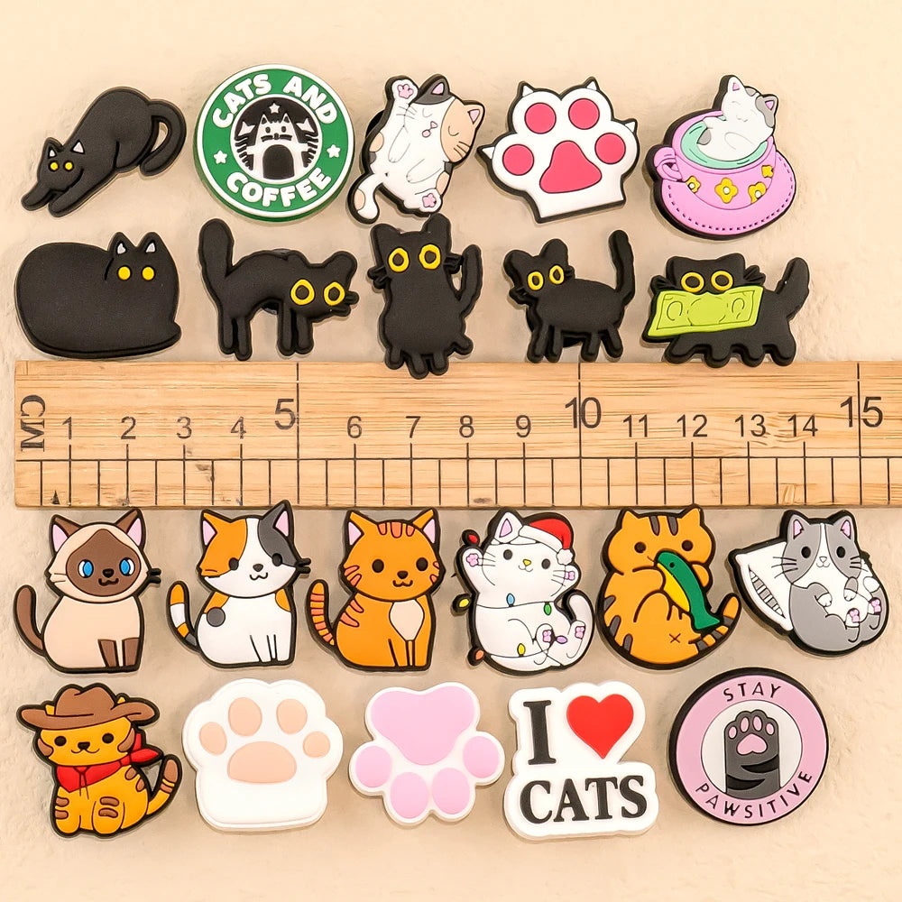 Cute Black Cat Shoe Charms PVC Animal Decorations for Women Girls Kids Sandal Clog Buckles Short Eye-Catching Accessories Gifts