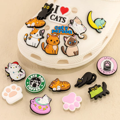 Cute Black Cat Shoe Charms PVC Animal Decorations for Women Girls Kids Sandal Clog Buckles Short Eye-Catching Accessories Gifts