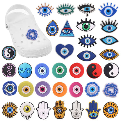 Yeux colorés en PVC, main Yin et Yang, pantoufles pour adultes, breloques à boutons de chaussures, taille courte pour cadeau de fête