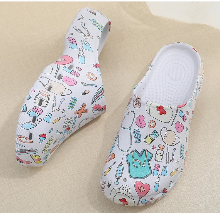 ICU Print Scrub Shoes Medical Nursing Clogs Doctor and Nurse